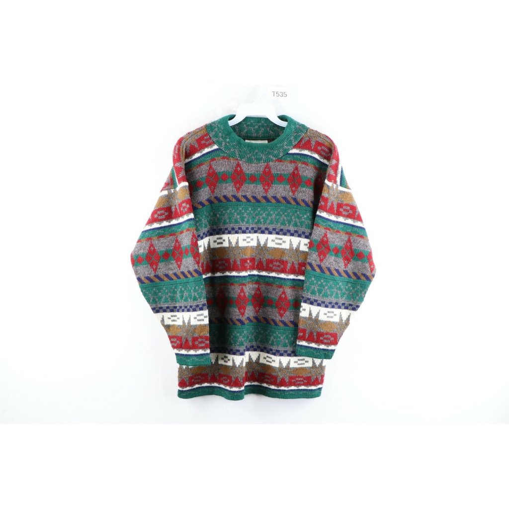Vintage 90s Coogi Style Womens Small Rainbow Southwestern Knit Tunic Sweater Usa